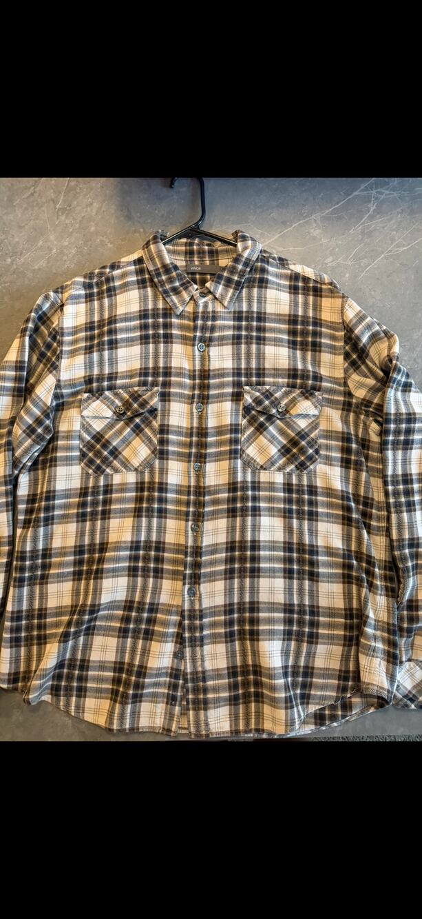 Vince Plaid Button-Up Shirt Cream/Blue Monarch Combo - Men's Size XL